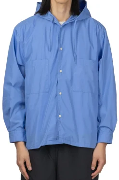 Sale Manual Alphabet Cotton Polyester Poplin Hood Shirt - Sax