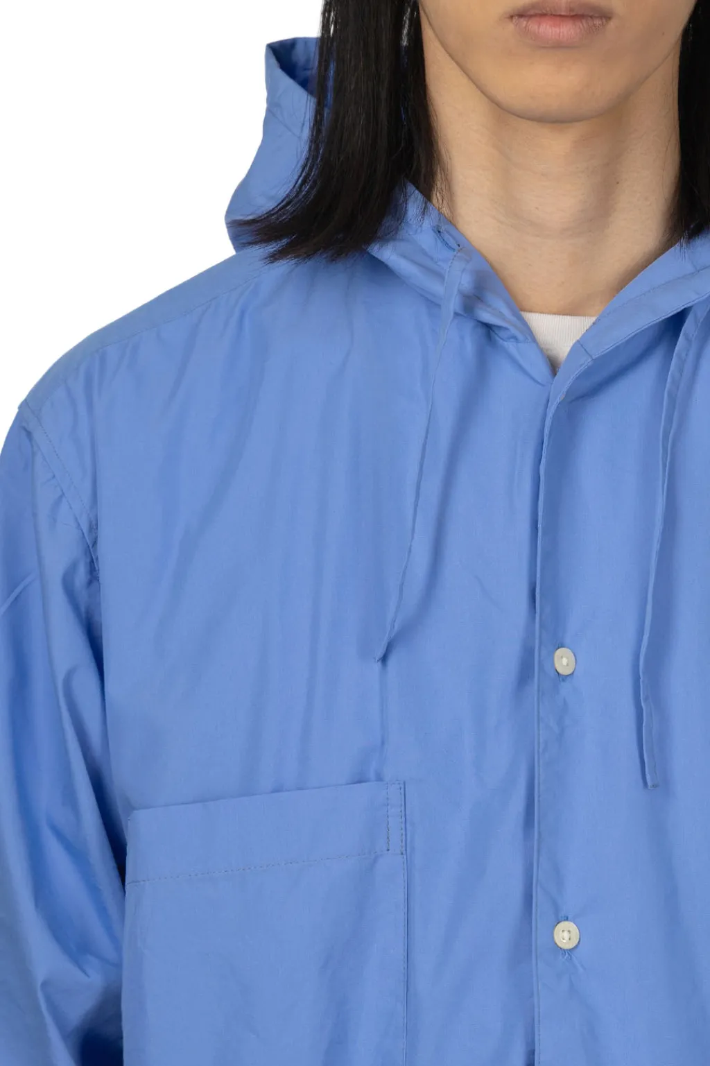 Sale Manual Alphabet Cotton Polyester Poplin Hood Shirt - Sax
