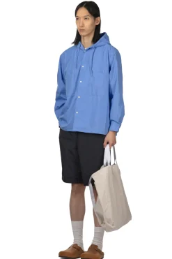 Sale Manual Alphabet Cotton Polyester Poplin Hood Shirt - Sax