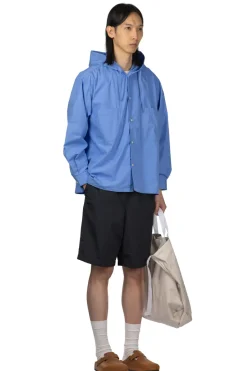 Sale Manual Alphabet Cotton Polyester Poplin Hood Shirt - Sax