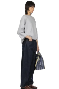 Fashion YLEVE Cotton Rib Pullover - Sax