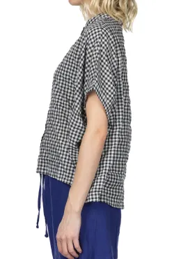 Fashion Nachukara Cotton Shirring Dolman Shirt - Black Check