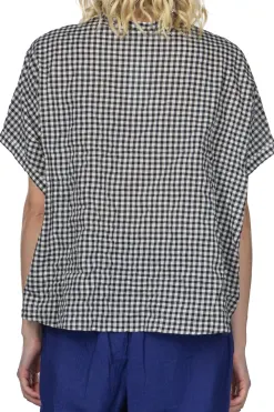 Fashion Nachukara Cotton Shirring Dolman Shirt - Black Check