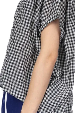 Fashion Nachukara Cotton Shirring Dolman Shirt - Black Check