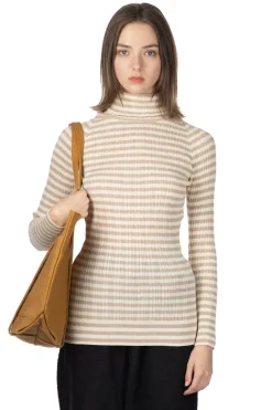 Outlet NARU Cotton Stripe Rib Turtle Neck - Ivory