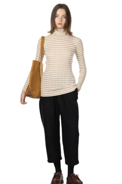 Outlet NARU Cotton Stripe Rib Turtle Neck - Ivory