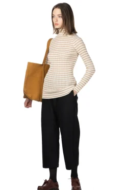 Outlet NARU Cotton Stripe Rib Turtle Neck - Ivory
