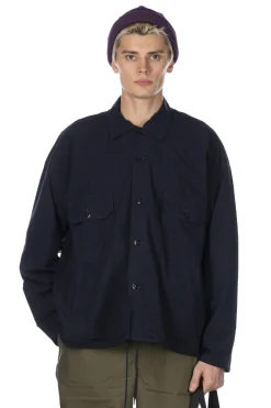 Hot Nanamica Cotton Wool Deck Shirt - Dark Navy