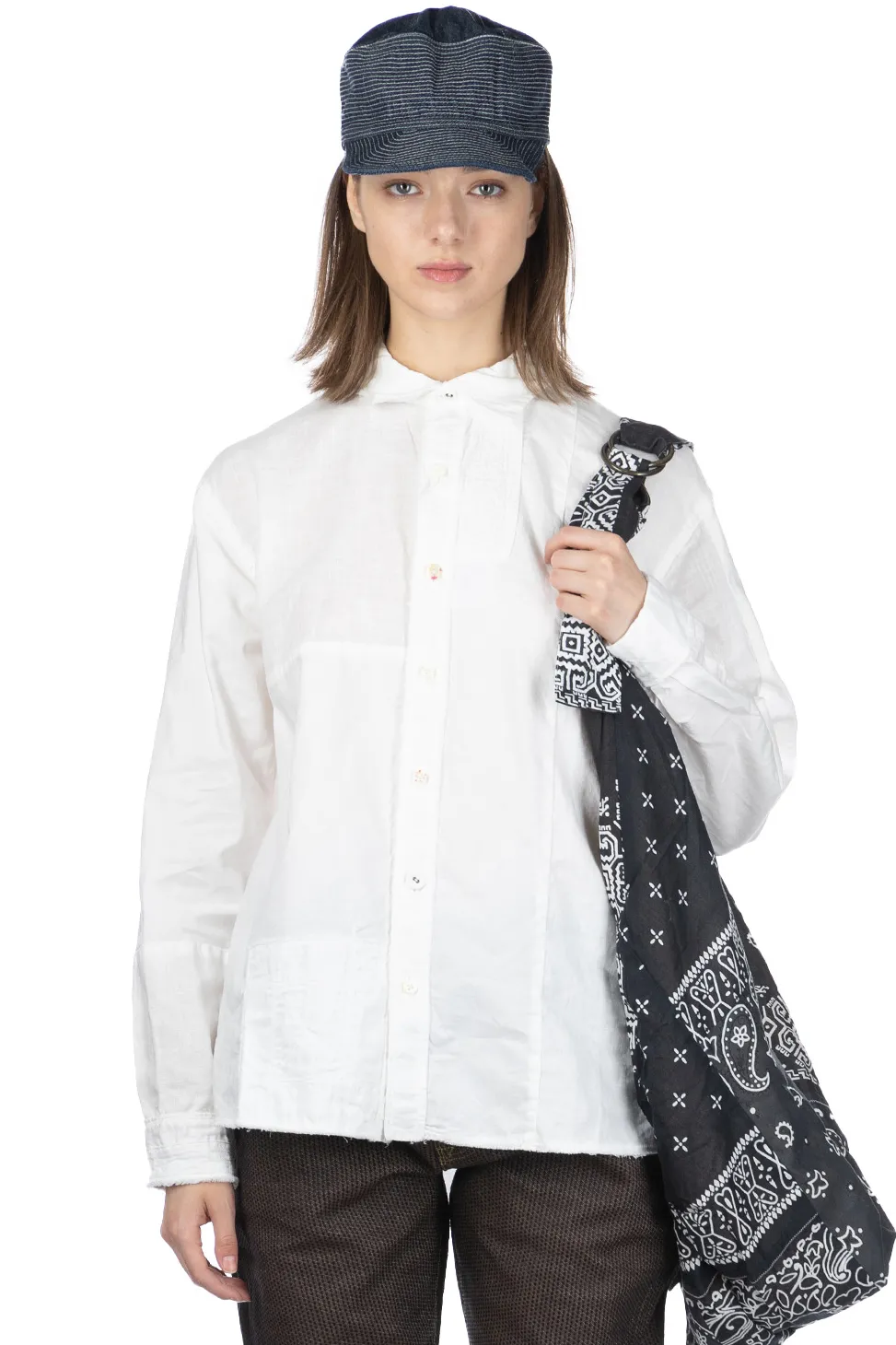 Outlet Kapital Cotton x Linen White Patchwork KATMANDU Shirt - White