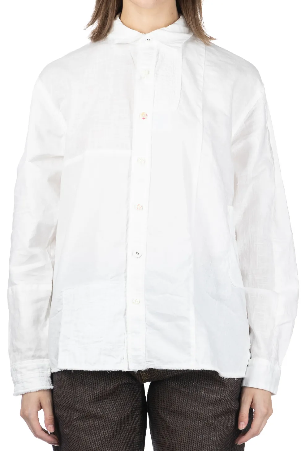 Outlet Kapital Cotton x Linen White Patchwork KATMANDU Shirt - White