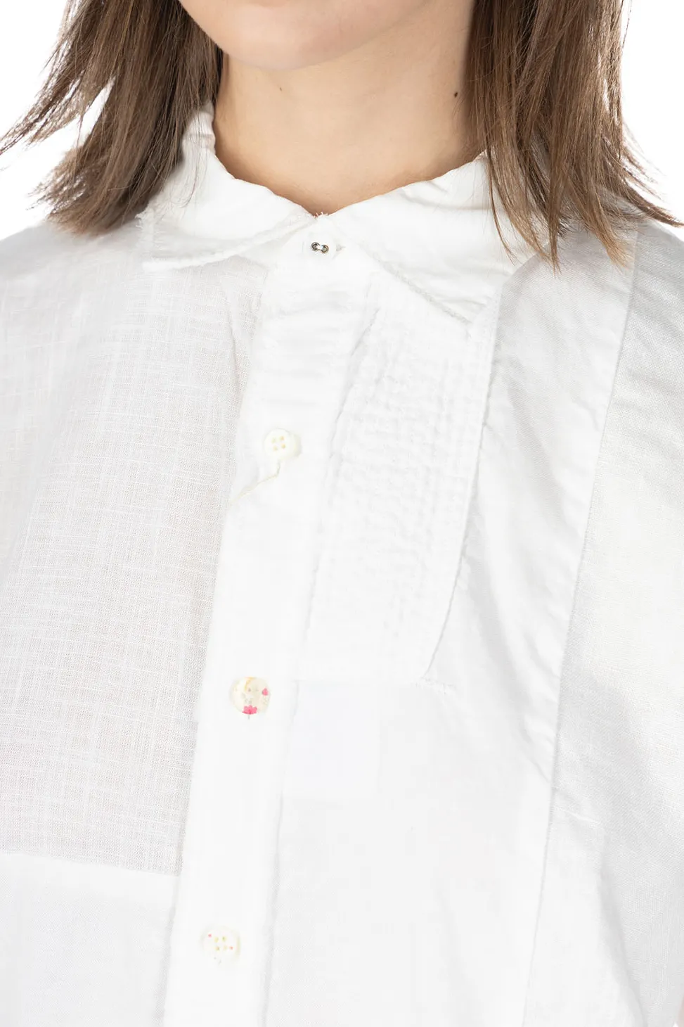 Outlet Kapital Cotton x Linen White Patchwork KATMANDU Shirt - White