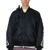 Hot DISCOVERED Crochet Sleeve MA-1 Jacket - Black x Black