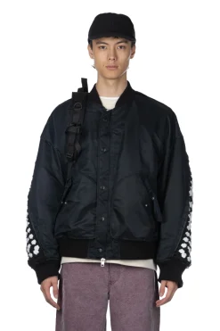 Hot DISCOVERED Crochet Sleeve MA-1 Jacket - Black x Black