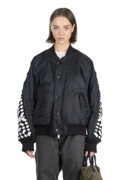 Hot DISCOVERED Crochet Sleeve MA-1 Jacket - Black x Black