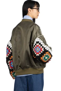 Online DISCOVERED Crochet Sleeve MA-1 Jacket - Khaki