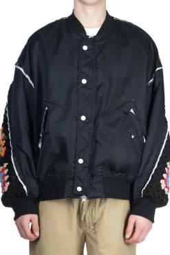 Discount DISCOVERED Crochet Sleeve MA-1 Jacket - Black