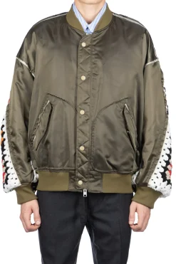 Clearance DISCOVERED Crochet Sleeve MA-1 Jacket - Khaki