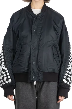 Hot DISCOVERED Crochet Sleeve MA-1 Jacket - Black x Black