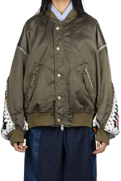 Online DISCOVERED Crochet Sleeve MA-1 Jacket - Khaki