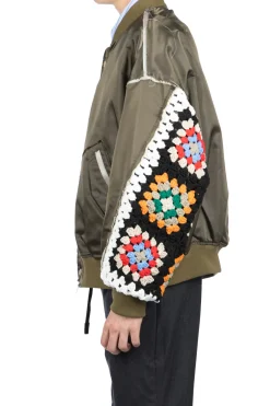 Clearance DISCOVERED Crochet Sleeve MA-1 Jacket - Khaki