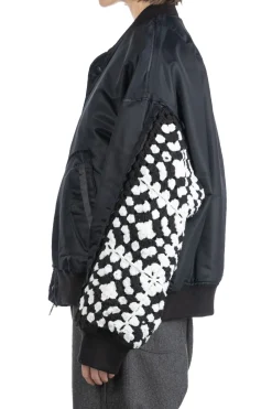 Hot DISCOVERED Crochet Sleeve MA-1 Jacket - Black x Black
