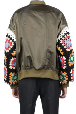 Clearance DISCOVERED Crochet Sleeve MA-1 Jacket - Khaki
