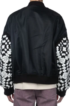 Hot DISCOVERED Crochet Sleeve MA-1 Jacket - Black x Black