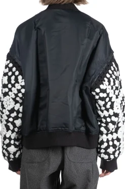 Hot DISCOVERED Crochet Sleeve MA-1 Jacket - Black x Black