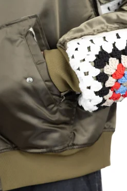 Clearance DISCOVERED Crochet Sleeve MA-1 Jacket - Khaki