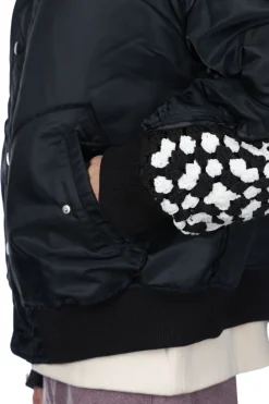 Hot DISCOVERED Crochet Sleeve MA-1 Jacket - Black x Black