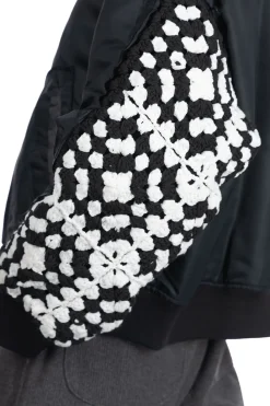 Hot DISCOVERED Crochet Sleeve MA-1 Jacket - Black x Black