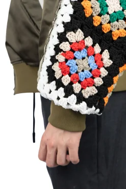 Clearance DISCOVERED Crochet Sleeve MA-1 Jacket - Khaki