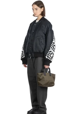 Hot DISCOVERED Crochet Sleeve MA-1 Jacket - Black x Black