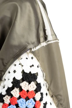 Clearance DISCOVERED Crochet Sleeve MA-1 Jacket - Khaki