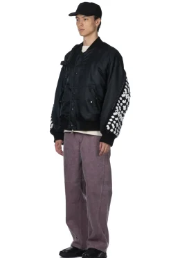 Hot DISCOVERED Crochet Sleeve MA-1 Jacket - Black x Black