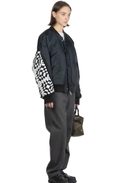 Hot DISCOVERED Crochet Sleeve MA-1 Jacket - Black x Black