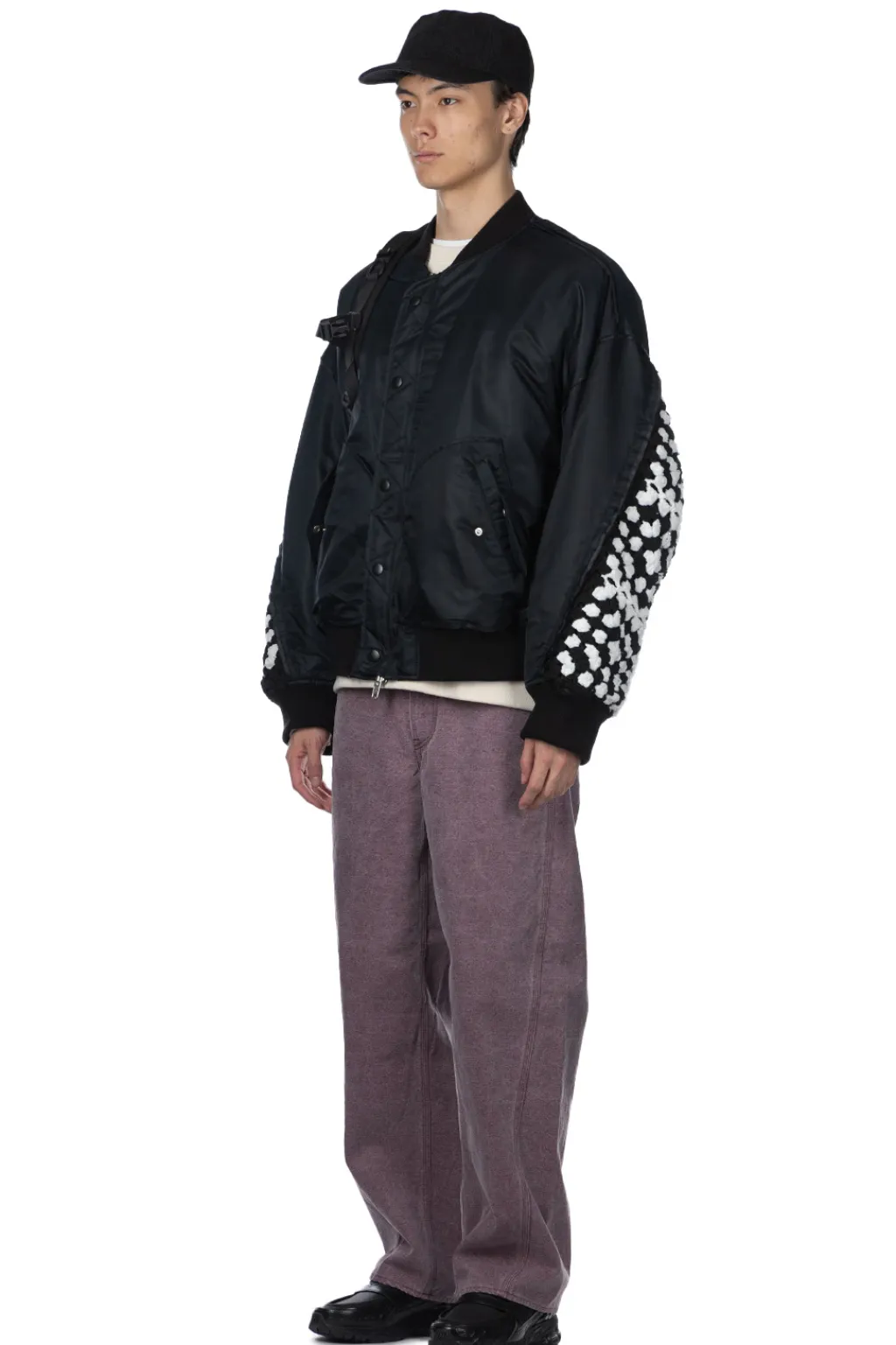 Hot DISCOVERED Crochet Sleeve MA-1 Jacket - Black x Black