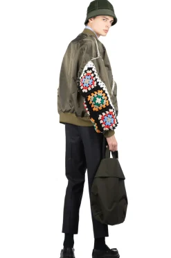 Clearance DISCOVERED Crochet Sleeve MA-1 Jacket - Khaki