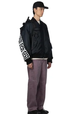 Hot DISCOVERED Crochet Sleeve MA-1 Jacket - Black x Black