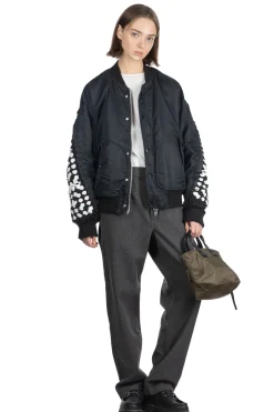 Hot DISCOVERED Crochet Sleeve MA-1 Jacket - Black x Black