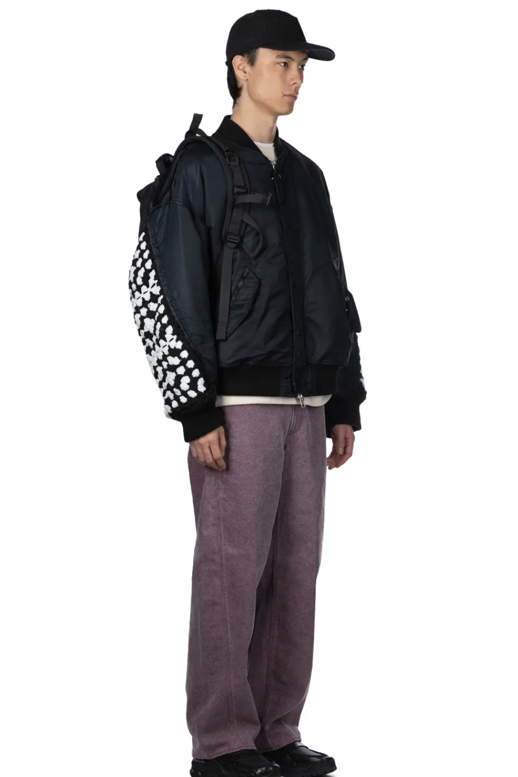 Hot DISCOVERED Crochet Sleeve MA-1 Jacket - Black x Black