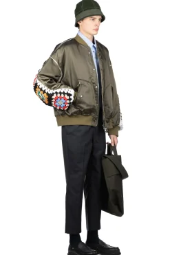 Clearance DISCOVERED Crochet Sleeve MA-1 Jacket - Khaki