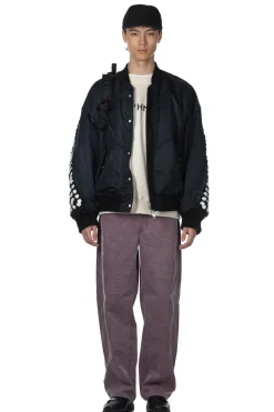 Hot DISCOVERED Crochet Sleeve MA-1 Jacket - Black x Black
