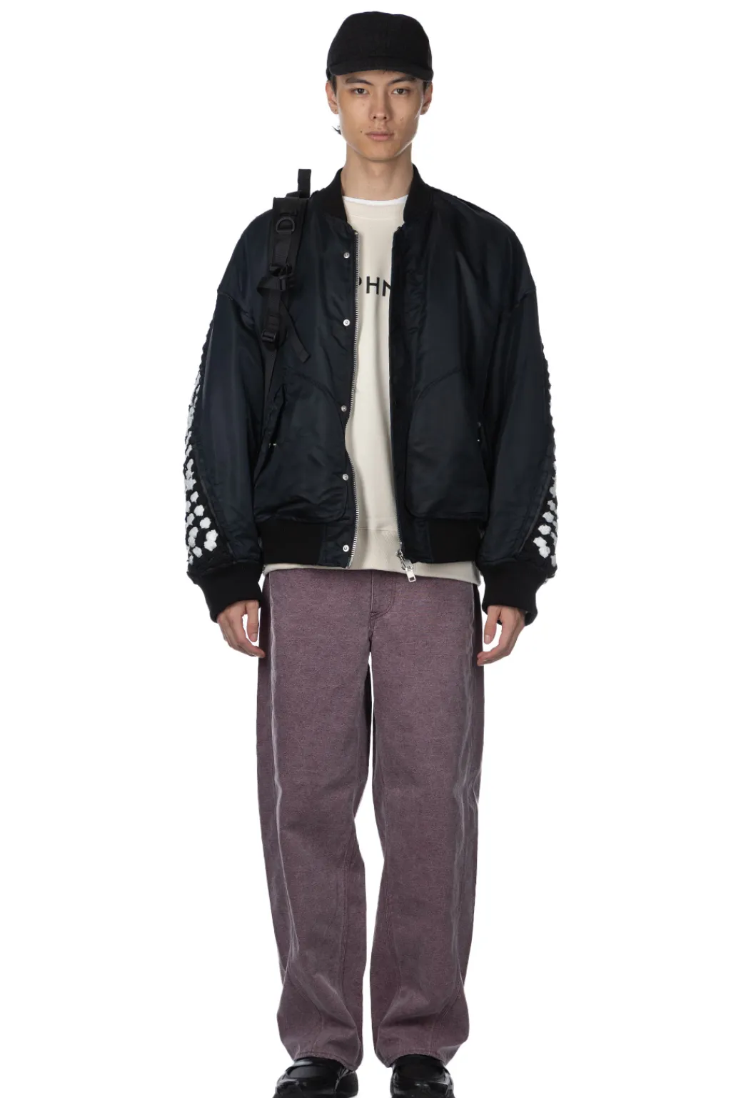 Hot DISCOVERED Crochet Sleeve MA-1 Jacket - Black x Black