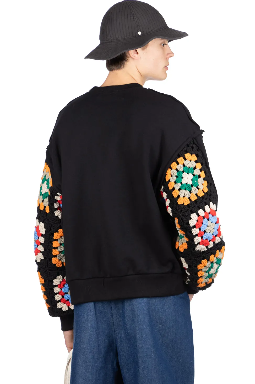 Online DISCOVERED Crochet Sleeve Sweatshirt - Black