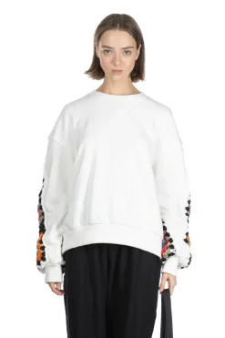 Sale DISCOVERED Crochet Sleeve Sweatshirt - White