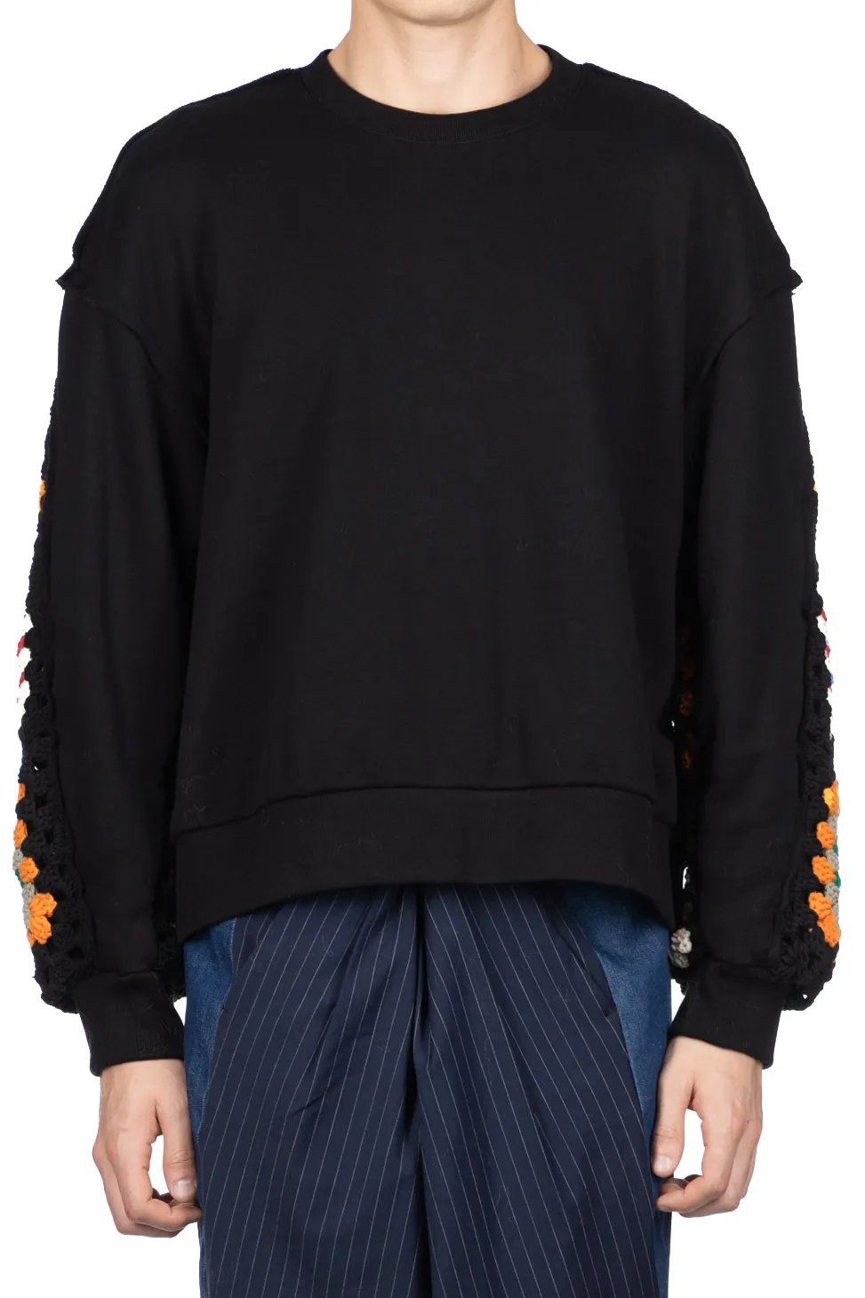 Online DISCOVERED Crochet Sleeve Sweatshirt - Black