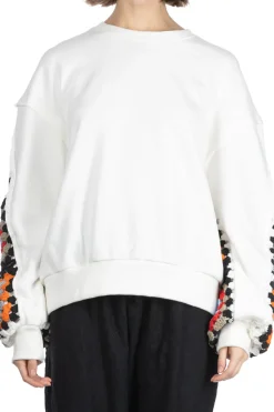 Sale DISCOVERED Crochet Sleeve Sweatshirt - White