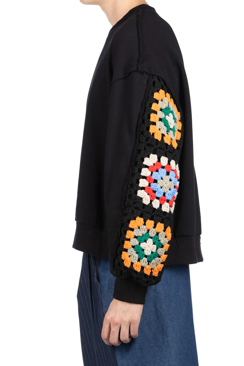 Online DISCOVERED Crochet Sleeve Sweatshirt - Black