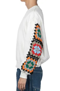Discount DISCOVERED Crochet Sleeve Sweatshirt - White